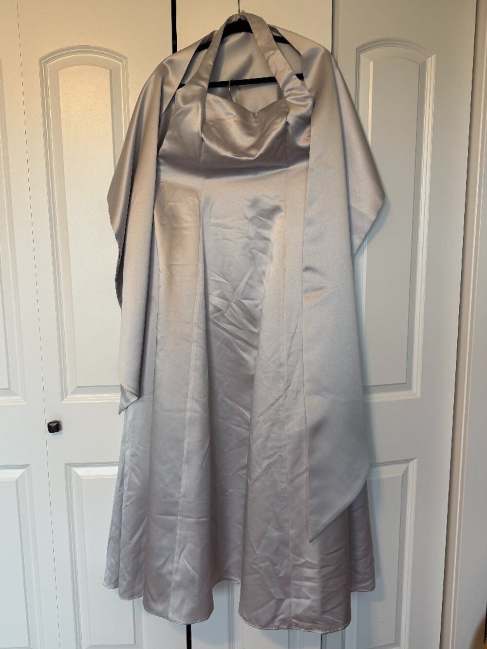 Vintage 90s Silver Satin Formal Gown w/ Crinoline & Built-In Corset - Picture 4 of 4